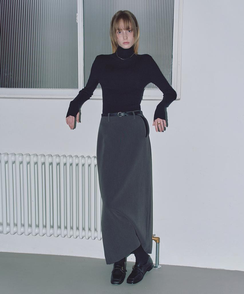 Keoseuteomeokeullagumeon Formal Slit H-Line Maxi Skirt Charcoal Cowsk002Charcoal