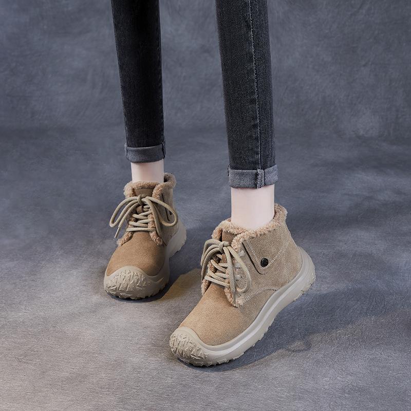 GKTINOO Women Snow Boots Thick Sole Genuine Leather Ankle Boots Winter Lace Up Non Slip Ladies Shoes Platform Boots For Women