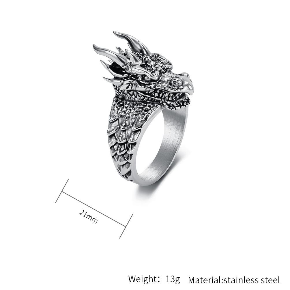 Men's Dragon Head Ring, 3 Colors Vintage Gothic Style Titanium Steel Ring, Punk Biker Jewelry, Dragon Totem Finger Ring for Men,