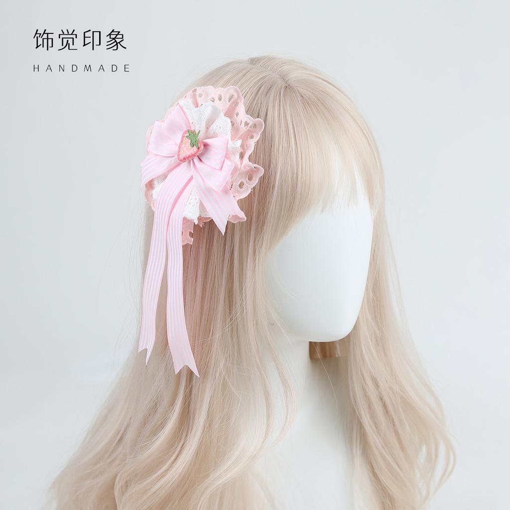 Lolita Cake Top Hat Lolita Handmade Flower Strawberry Headband Sweetheart Tower Headdress Pink Striped Strawberry Headband