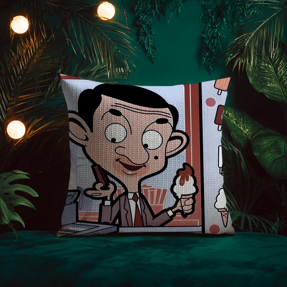 

Funny Cartoon Characters Mr BeanForGrowth Cushion Cover Silky elegant Comfort Sofa Bed Invisible zipper Beach pillowcase 30x30 cm