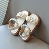 Girls Summer Sandals 2024 New Princess Kids Beach Shoes Rubber Out-sole Ruffles Pleated with Pearls Beading Open Toes Sweet Soft