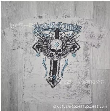 Summer Men's Fashion Skull Letter Printing Trend Slim Fit Casual 3D Digital Printing Short Sleeve Top