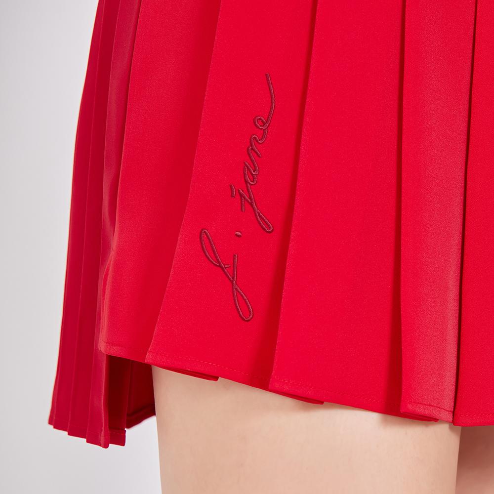 J Jane Asymmetrical Color Block Pleated Skirt (Rose Red)