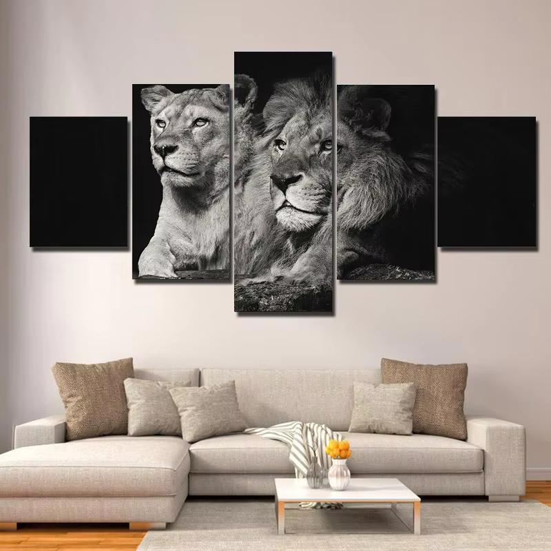 5pcs Canvas Painting Modular Wall Art Animals Lion Family Pictures HD Printed Poster Decor For Home Living Room Modern Unfrmaed