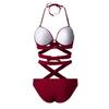 Damenmode Sexy Einfarbige Träger Überkreuzter Split Strand Zweiteiliger Badeanzug