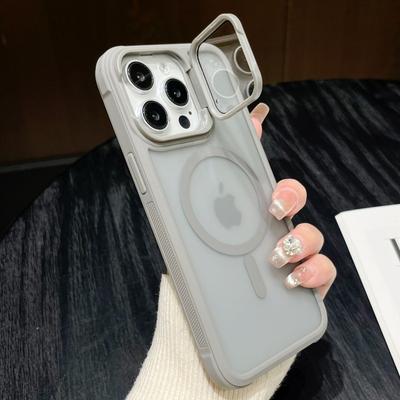 Funda Magnética de Lujo con Soporte para Teléfono para iPhone 16 15 14 Plus 13 12 11 16 Pro Max Con Cubierta de Protección de Lente para Magsafe