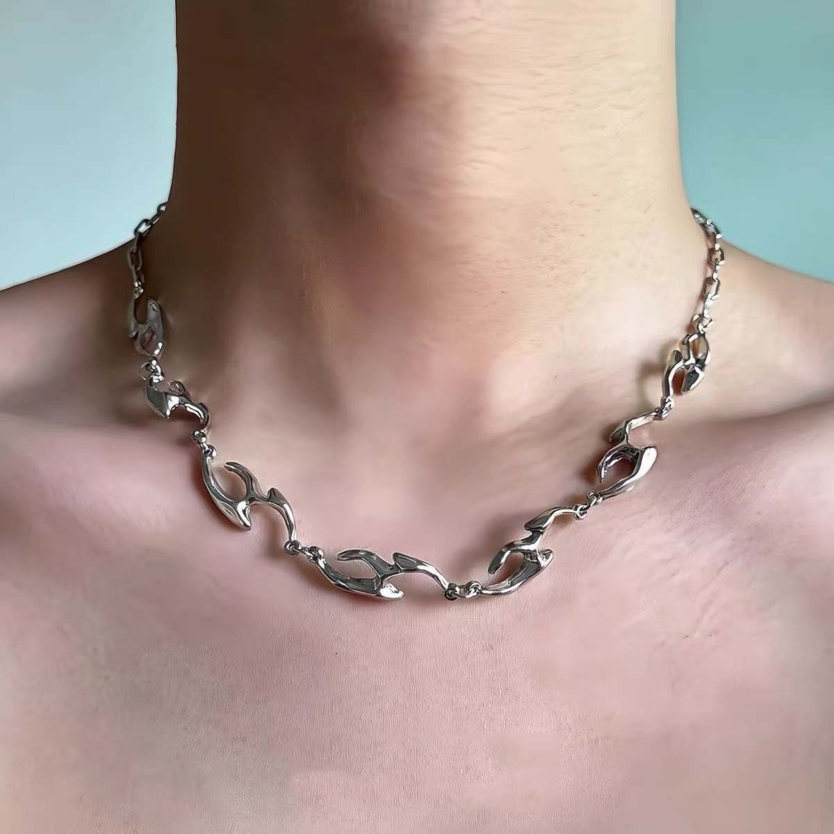 Punk Bead Long Tassel Double Layered Necklace for Men Women Gothic Geometric Metal Bead Necklace Y2K Choker Jewelry Gifts