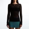 Women's Sexy Round-neck Mesh Sheer Long-sleeved Beach Top T-shirt