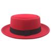 Flat Top Fedoras Jazz Hats For Women Men Solid Color Imitation Woolen Jazz Cap British Style Wide Brim Ladies Bowler Hats Fedora