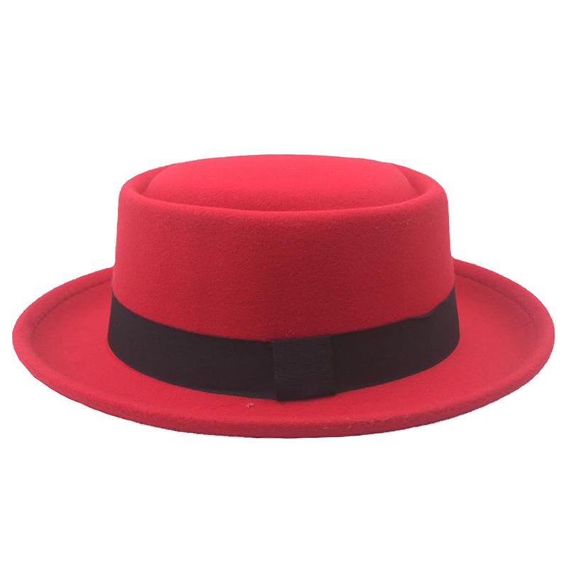 Flat Top Fedoras Jazz Hats For Women Men Solid Color Imitation Woolen Jazz Cap British Style Wide Brim Ladies Bowler Hats Fedora