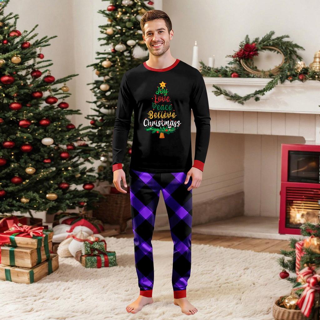 Christmas Print Crewneck Top and Plaid Pants Set, 2 Piece Holiday Outfit