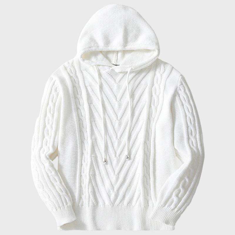Men's Winter Knit Hoodie Hooded Sweater Casual White Knitted Hooded Pullovers Men Long Sleeve Trend Knitwear