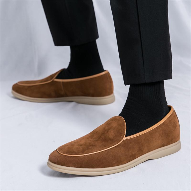 High Quality New Men Pointed Suede Flats Genuine Leather Shoes Casual Loafers Formal Dress Footwear Sapatos Tenis Masculino