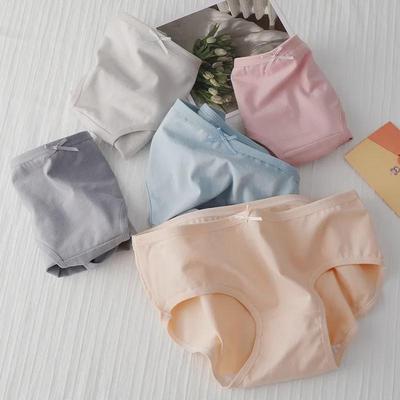 Women's Japanese Solid Color Pure Cotton Mid-Waist Antibacterial Triangle Underwear