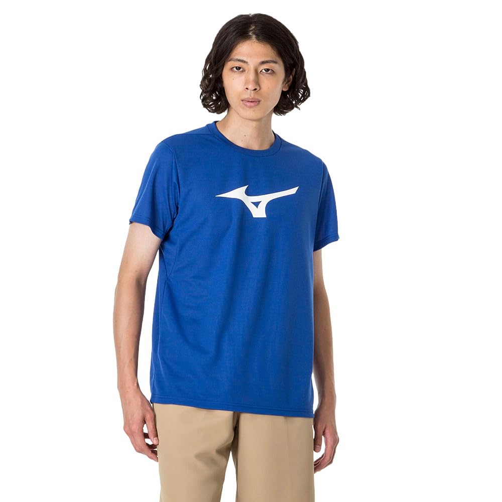 

Mizuno Training Wear Short Sleeve T-Shirt with Big Logo, Moisture-Wicking and Quick-Drying, 32MAA155, Surf Blue, Size S