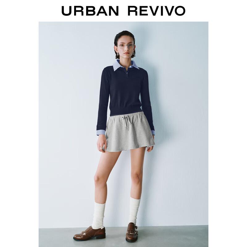 UR 2025 Spring Women's Academia Style Spliced Plaid Knit Sweater