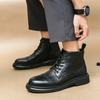 Fashion Brand Leather Men Walking Boots Pointed Toe Men's Low Top Shoes New Arrival Men's Ankle Boots Outdoor Lace-Up Male Casual Shoes