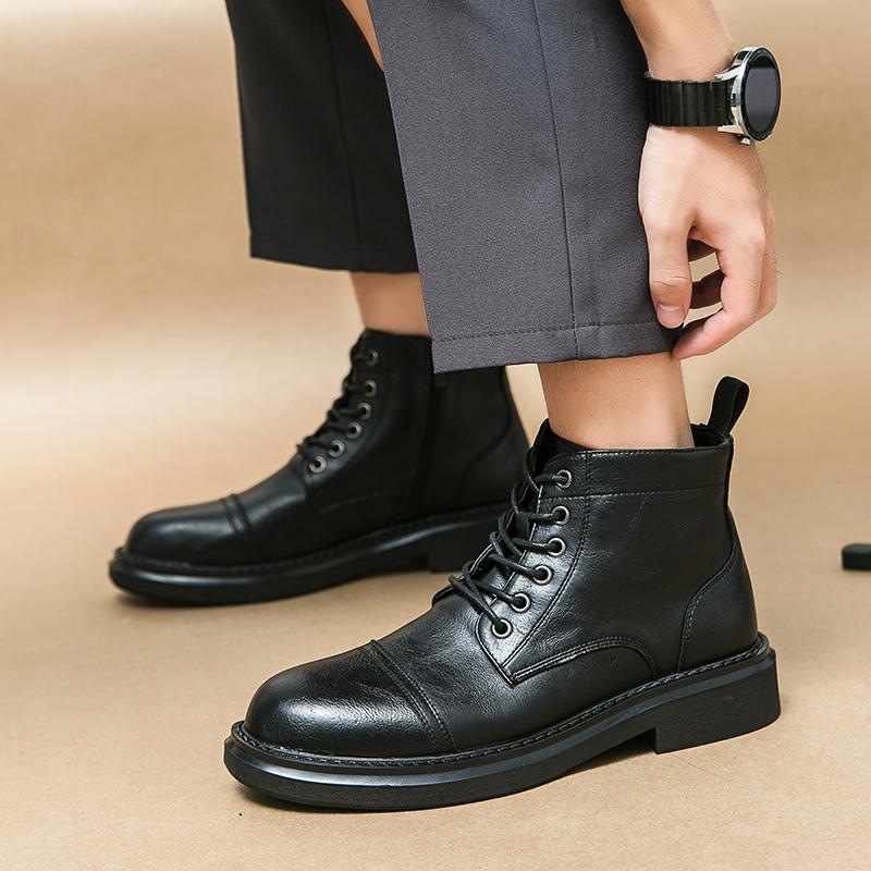 Fashion Brand Leather Men Walking Boots Pointed Toe Men's Low Top Shoes New Arrival Men's Ankle Boots Outdoor Lace-Up Male Casual Shoes