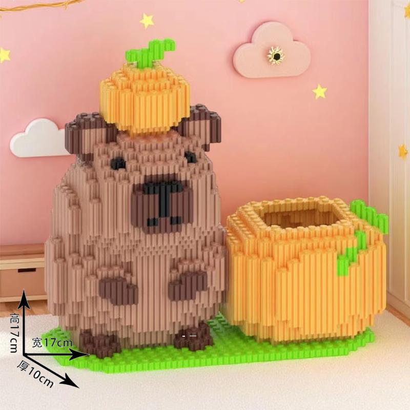 Capybara Building Block Pen Holder Multi-Function Desk Organizer for Office Supplies Cosmetics Birthday Gift Desktop Decoration
