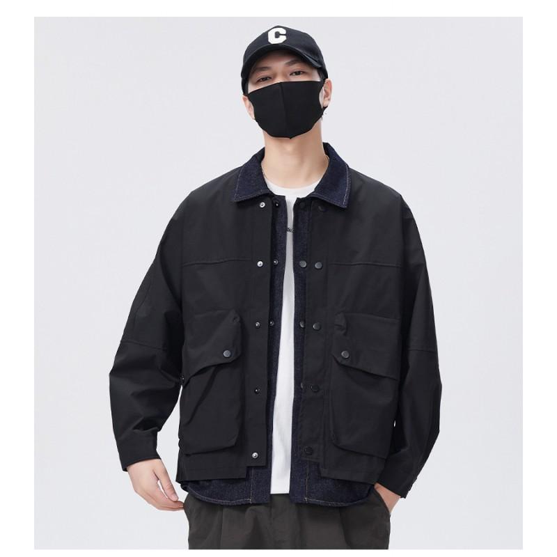Mens Patchwork Work Jacket Loose Trendy Casual Outerwear