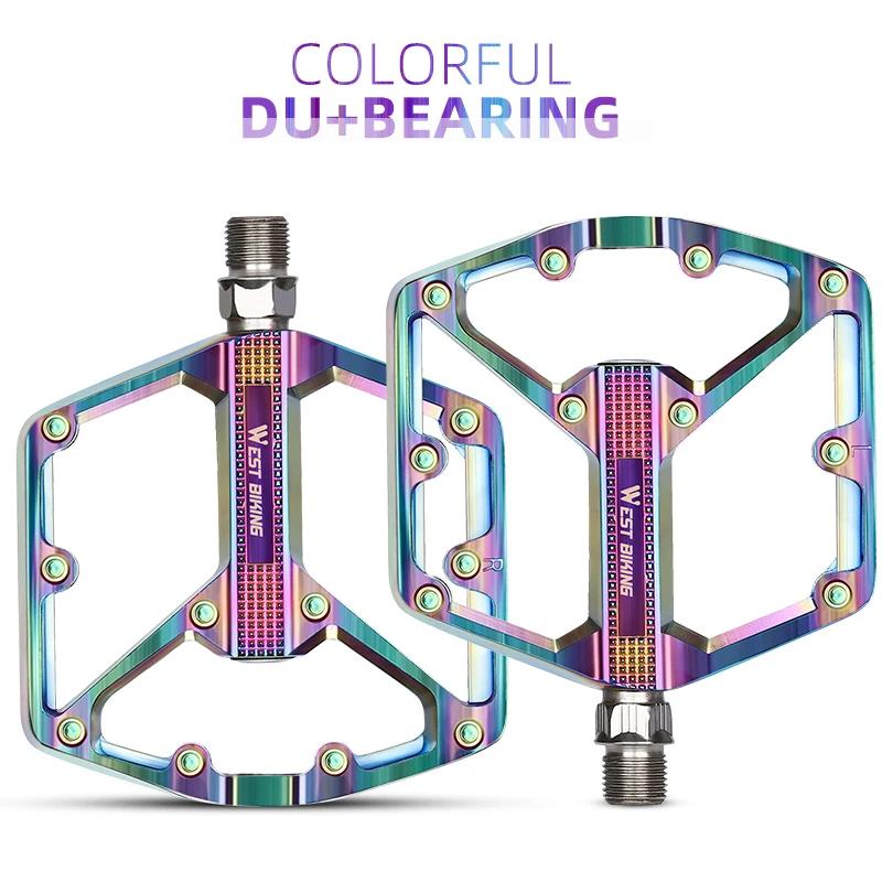WEST BIKING Aluminum Alloy Bicycle Pedals Double DU Bearing 3 Perrin Chromium-molybdenum Steel Shafts MTB Road Bike Accessories