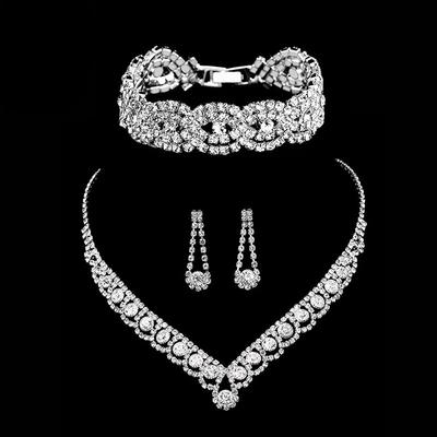 Silver Color Rhinestone Crystal Bridal Jewelry Sets for Women Necklace Earrings Bracelet Set Wedding Jewelry Accessories