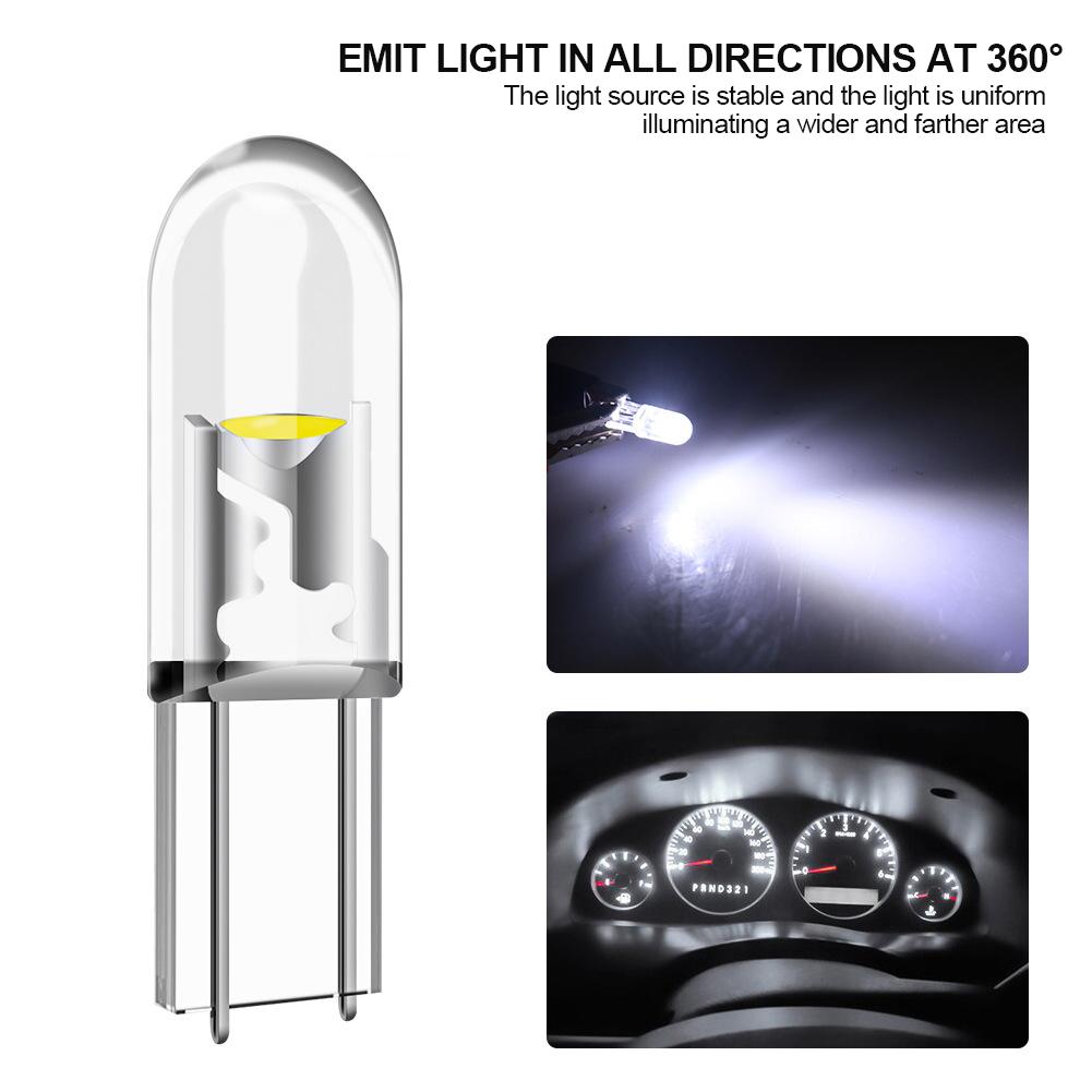10Pcs Transparent T5 LED W3W COB Led Bulb Car Instrument Indicator Light Reading Lamp Auto Interior Dashboard Warming Lamp