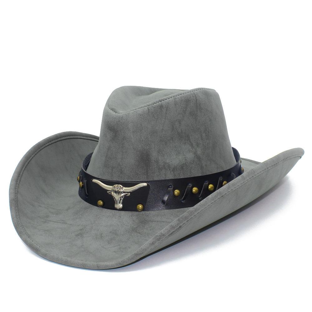 Bent-brimmed western cowboy hat cow head accessories high-end PU leather knight hat versatile top hat