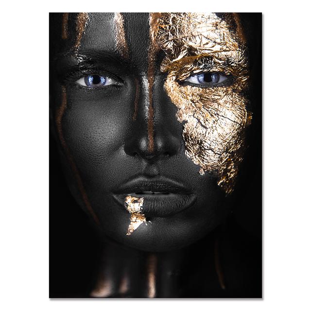 Gold and Black Woman Canvas Painting African Women Posters and Prints Cuadro Modern Wall Art Pictures for Living Room Decoration