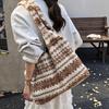 Women's Striped Plush Shopper Tote Bag Lightweight Large Capacity Ethnic Style Shoulder Bag Fluffy Casual Winter Underarm Bags