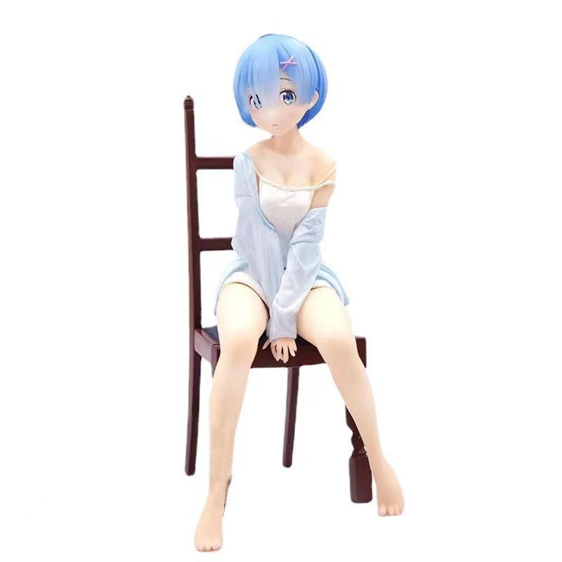 Re:Zero Rem Ram Sitting On Chair Figure Cute PVC Action Figure Collectible Model Toy Anime Gift Starting Life Another World