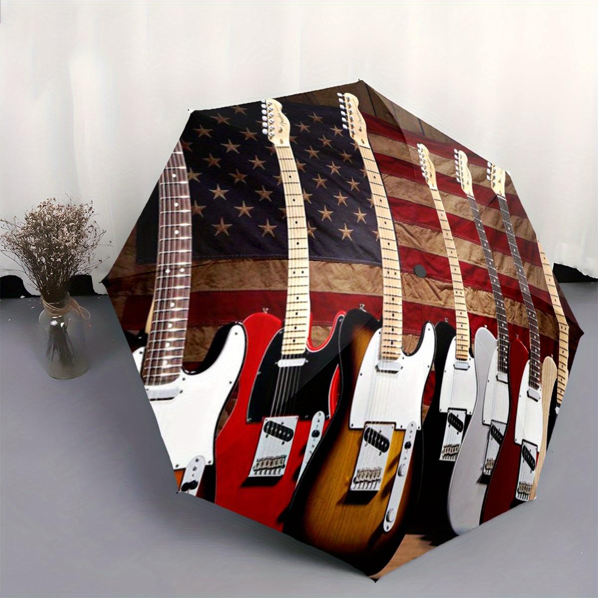 

1pc American Guitars Pattern Print Automatic Folding Umbrella - Portable & Foldable Design with 8 Ribs, Durable Plastic & Iron (as the picture,Iron&8K)