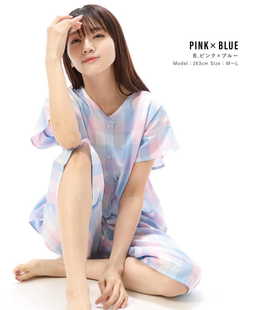 short dobby gentle on the front top and bottom length room loungewear x blue [Nishiki] Women's pajamas, sleeves, summer, cool, 100% cotton, material,