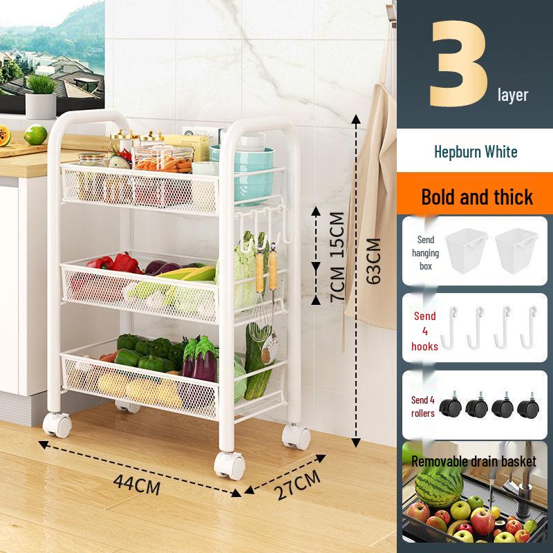 Multi-Layer Movable Kitchen Rack: Floor-Standing Storage Cart for Fruits & Vegetables