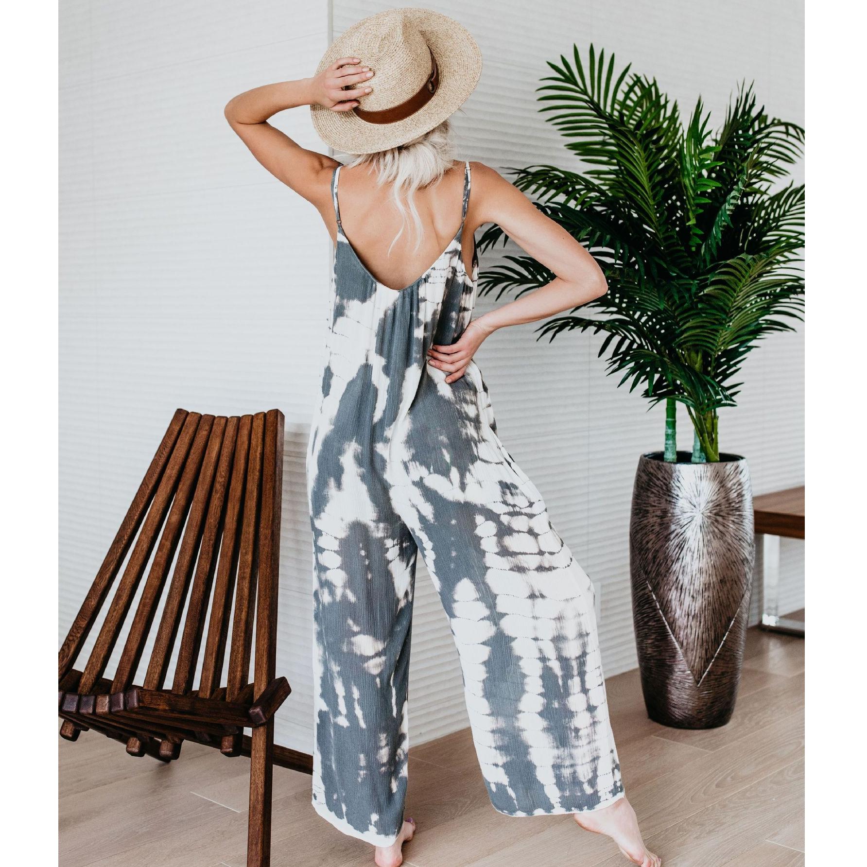 Модный женский свободный однотонный комбинезон без рукавов больших размеров — фото 8