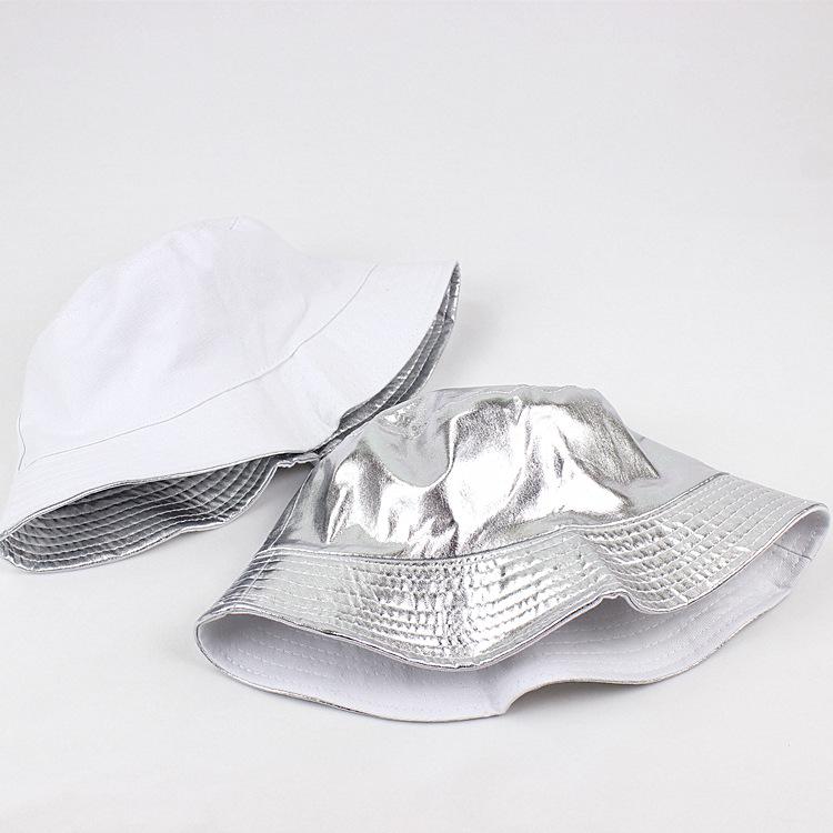 Reversible Punk Basin Hat - Trendy Foldable Fisherman Cap with Shiny Golden Silvery Finish, Adjustable Strap for Unisex Adults