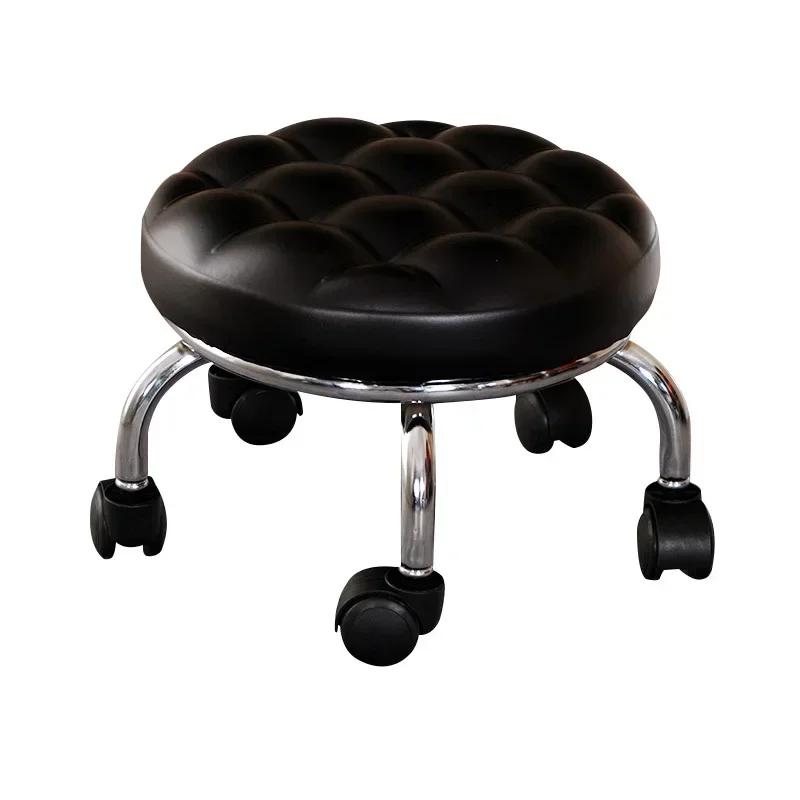 Aluminum Pulley Stool Low Round Stool with Wheels Creative Home Back Chair Lazy Housework Bench Portable Household