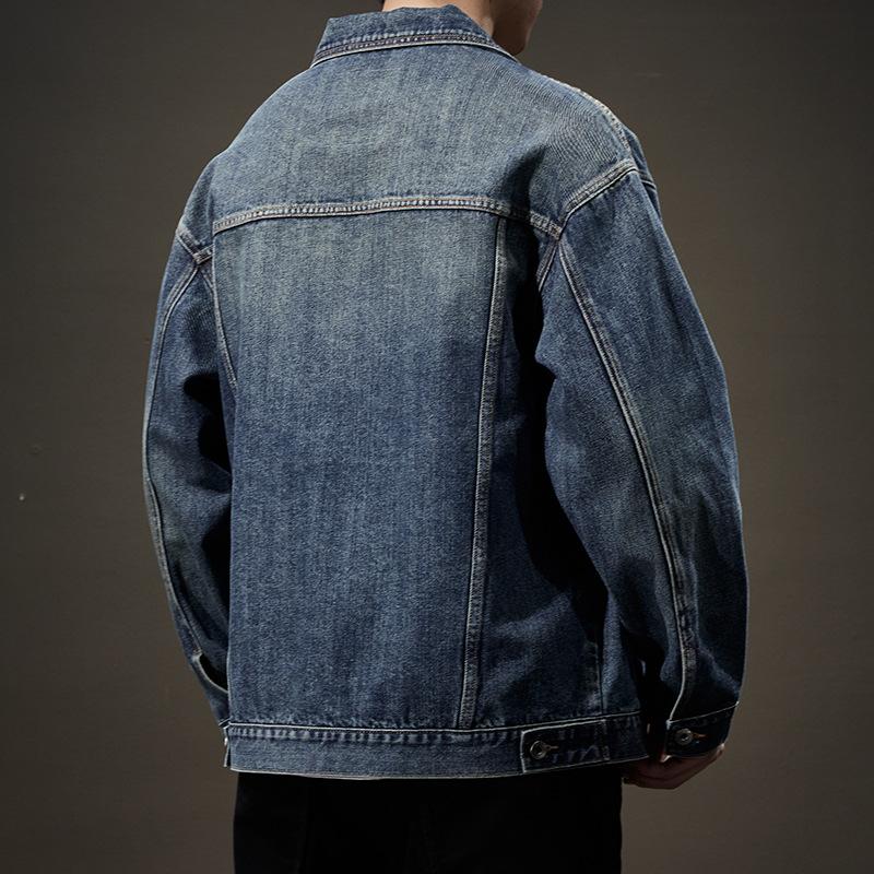 American Retro Denim Jacket Men'S Loose Large Size Jacket Heavy Blue Tooling Top Trendy Brand
