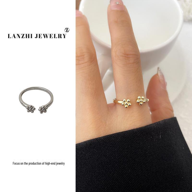 

Открытое кольцо Lan Zhi из латуни с золотым покрытием, дизайн с маленьким цветком - корейский минималистичный стиль Adjustable