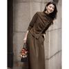 Demana Women's Warm Velvet Semi-High Neck Top & Skirt Set