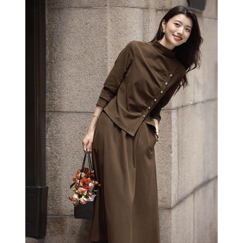Demana Women's Warm Velvet Semi-High Neck Top & Skirt Set