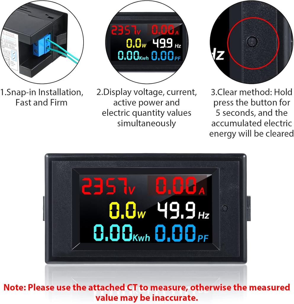 2 Pieces 80-300V 100A Digital Multimeter Voltmeter LCD Voltage Current Power Factor Tester