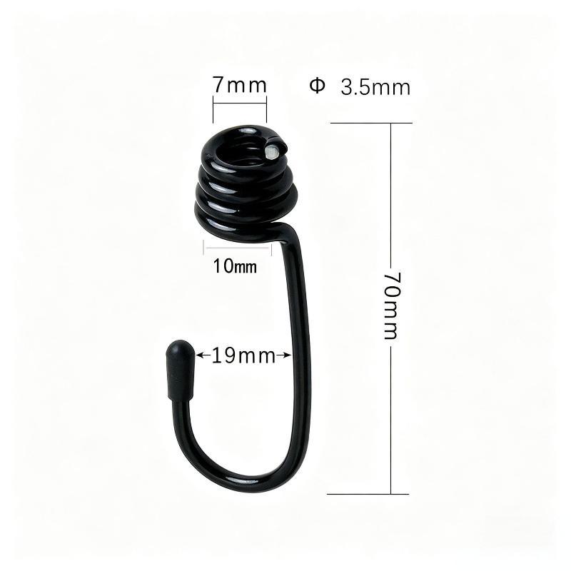 10Pcs Metal Spiral Cord Hook Heavy Duty Strong Load Capacity Black Cargo Net Hooks Universal Fastener Accessories For Atv