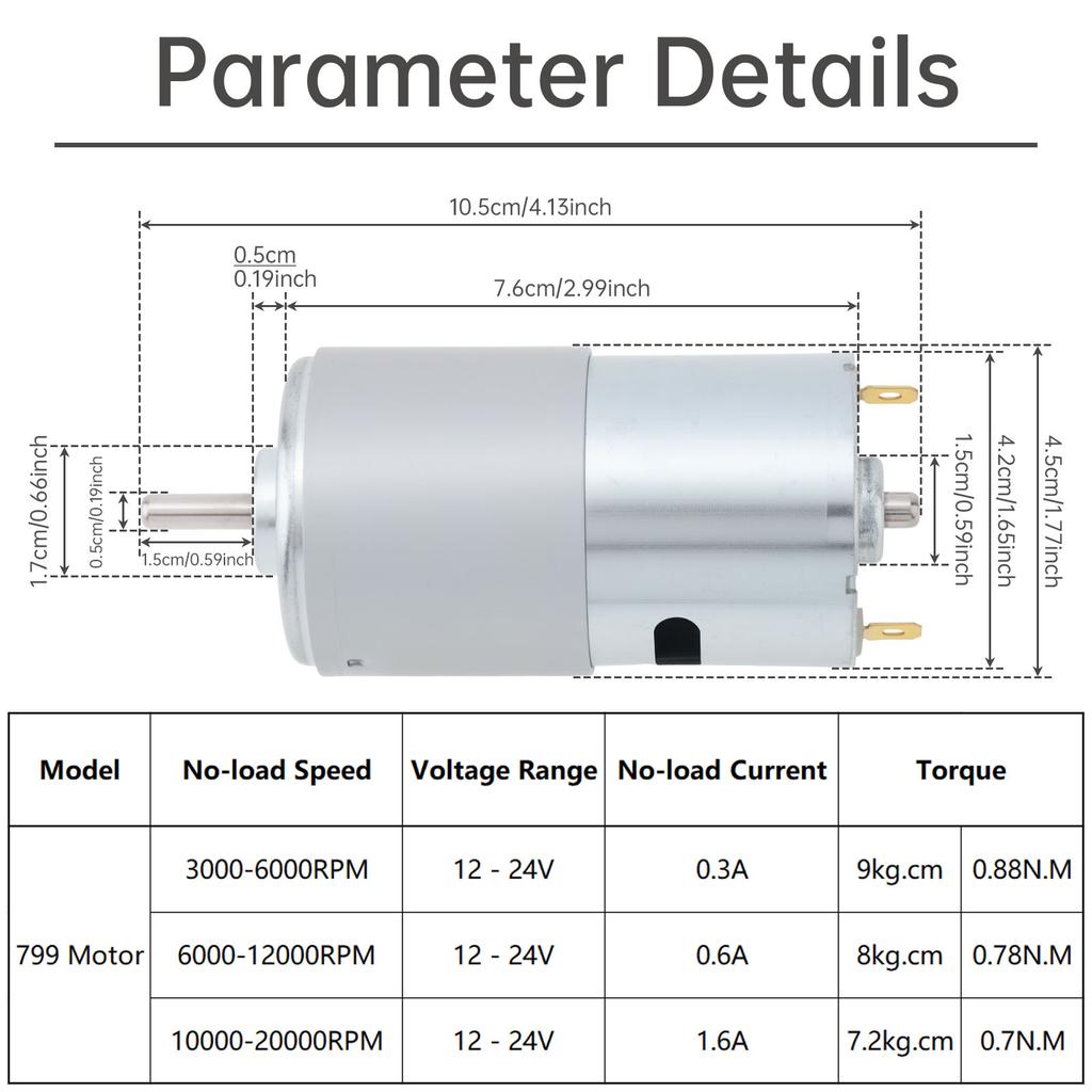 799 DC Motor 12-24V 20000RPM Large Torque Micro Motor with Double Ball Bearing for Power Tools Vacuum Cleaners Fans DIY Toys