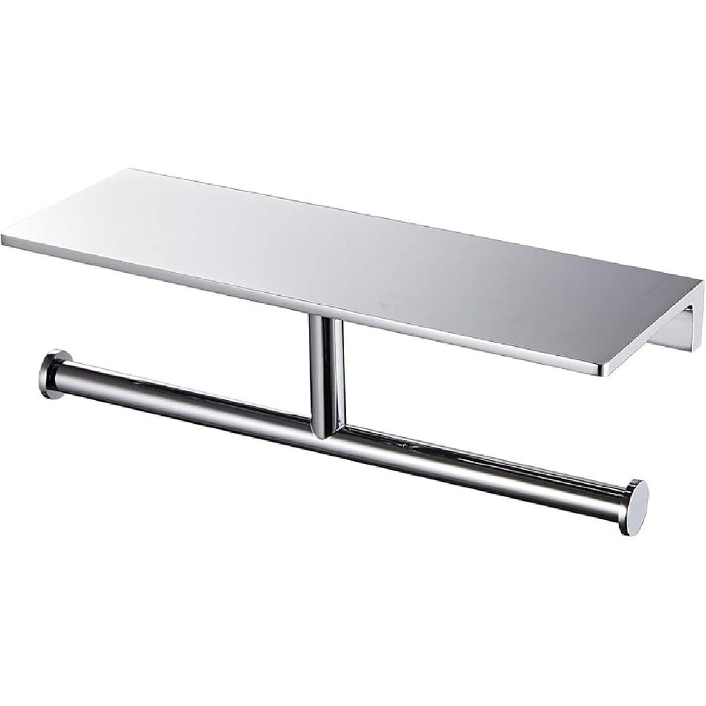 Toilet Paper Holder for Bathroom Solid Brass and Superior Hotel Style Tissue Roll Holder with Cell Phone Storage Gold Finish