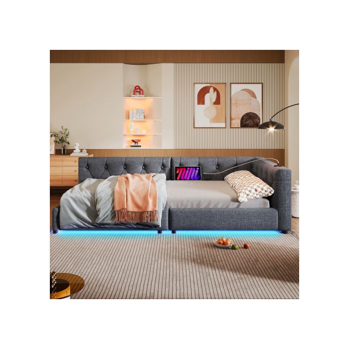 Sofa rozkładana, Kanapa dzienna, Kanapa dzienna, 90x200cm, Sofa rozkładana ze stelażem listwowym (bez materaca) szary