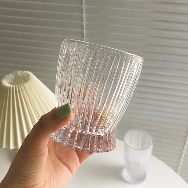 295ml/375ml Glass Wine Cup Drinkware Small Waist Flame Cup for Office Home Striped Milk Cup Flower Tea Glass Cup Drinking Bottle