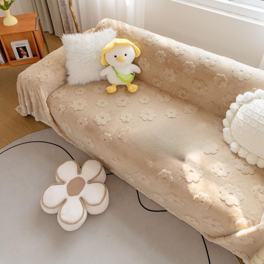 Plush Sofa Cushion Winter Thickened Sofa Saddle Cover Cover Keep Warm Pure Color Anti-Rabbit Fur Simple Style