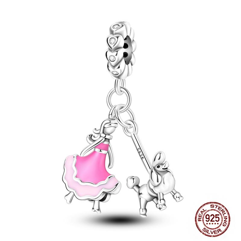 Pink Purple Series Charms Copper Murano Glass Butterfly Animal Paw Print Clasp Charm Beads Fit Original Bracelet Diy Jewelry